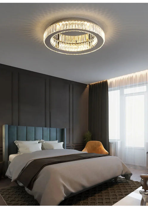 Modern Crystal Chandelier – Remote-Controlled LED Pendant Light for Living & Dining Rooms