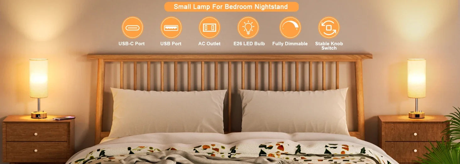 Bedside Table Lamp – Dimmable Lighting with USB-A & USB-C Charging Ports - Samanta Factory