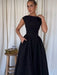 A-line Strap Long Dress – Square Neck & Backless Design - Samanta Factory
