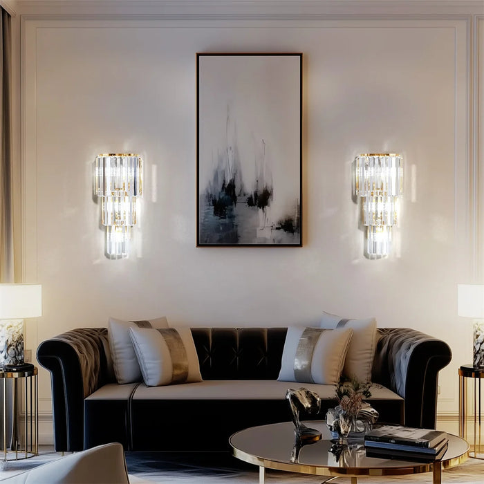 Crystal Wall Sconce – Luxurious 3- or 5-Tier LED Lighting with Gold Finish