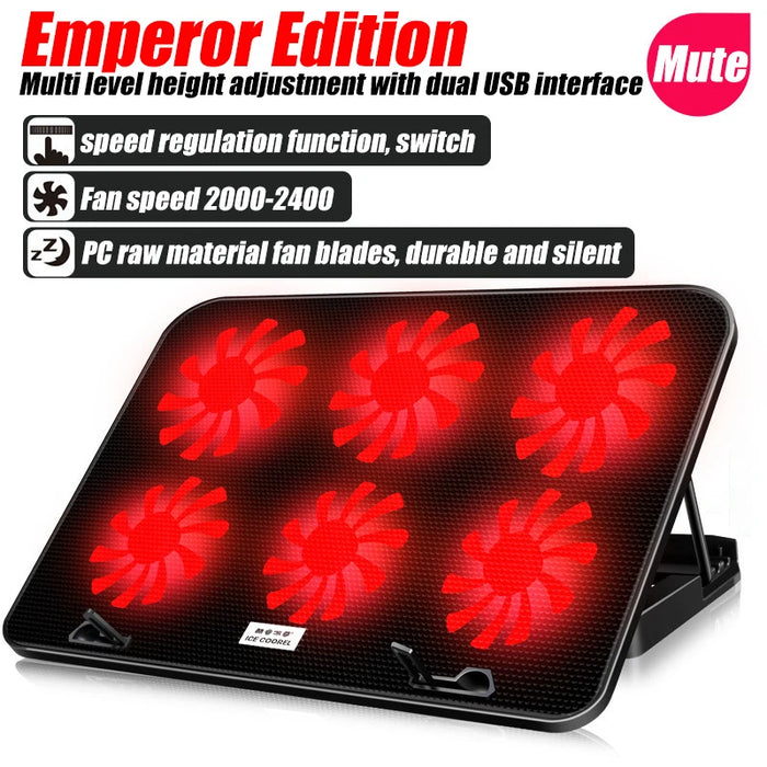 Laptop Cooling Pad – 6-Fan Ultra-Quiet Airflow for 13–18" Notebook - Samanta Factory