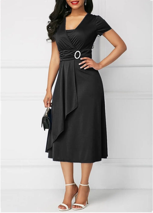 A-Line Casual Midi Dress – High Stretch Polyester for All-Day Comfort - Samanta Factory