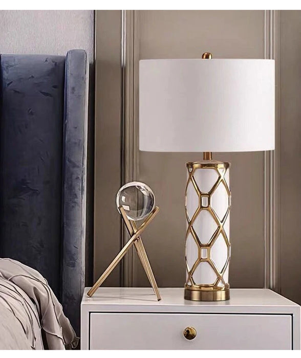Nordic Ceramic Table Lamp – Elegant Fabric Shade Light for Bedroom & Living Room