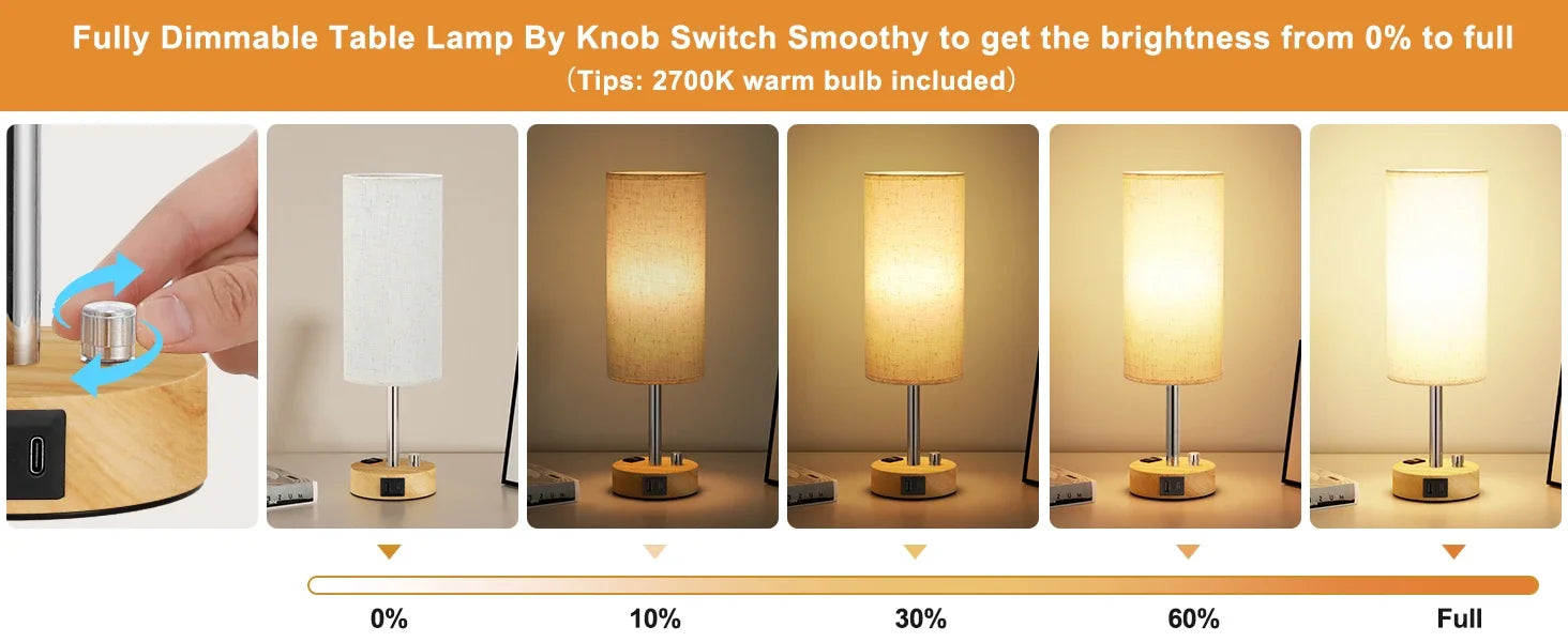 Bedside Table Lamp – Dimmable Lighting with USB-A & USB-C Charging Ports - Samanta Factory