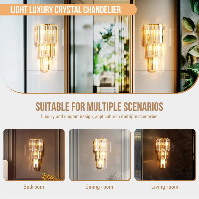 Crystal Wall Sconce – Luxurious 3- or 5-Tier LED Lighting with Gold Finish