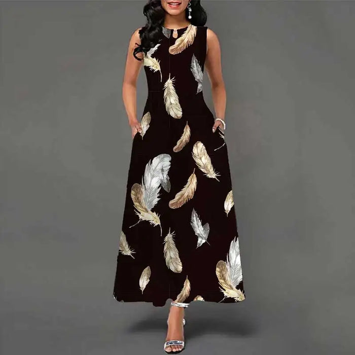 Bohemian Maxi Dress – Sleeveless Floral Print with Loose Swing Silhouette - Samanta Factory