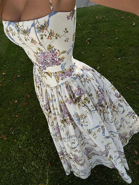 A-line Strap Long Dress – Square Neck & Backless Design - Samanta Factory