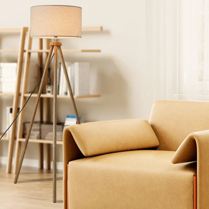 Wooden Tripod Floor Lamp – Mid-Century Modern Design with Foot Switch Control - Samanta Factory
