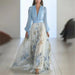 Printed ankle-length summer dress with puff sleeves and lace-up v-neck for women