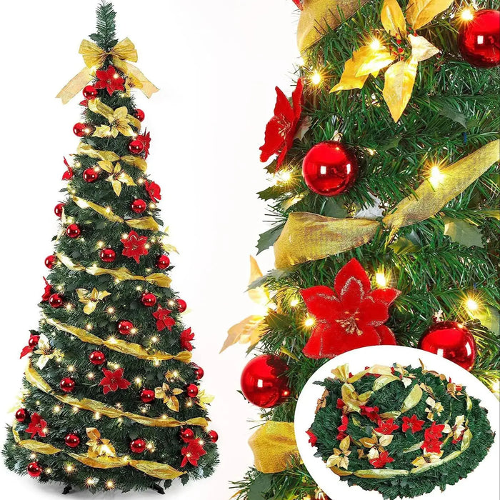 Foldable 180 cm Christmas tree with pre-decorated PVC branches for home and office