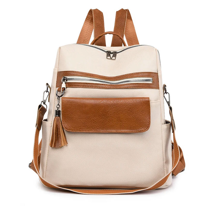 Compact PU Softback Backpack – Fashionable Tassel Design for Women - Samanta Factory