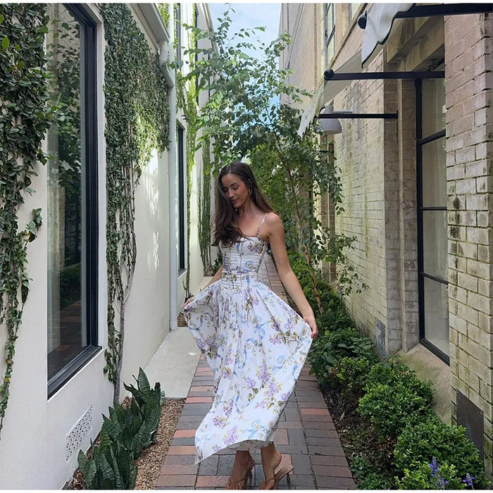 A-line Strap Long Dress – Square Neck & Backless Design - Samanta Factory