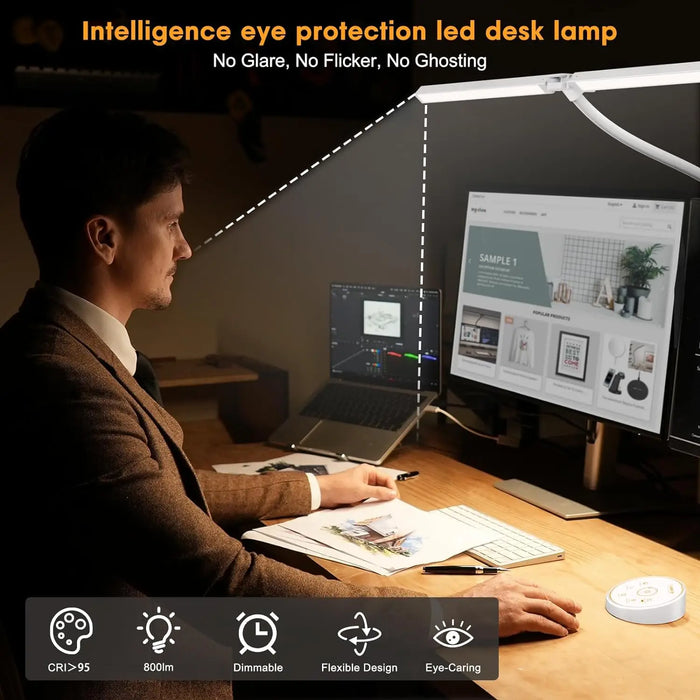 Double-Head LED Desk Lamp – Wide, Adjustable Lighting with 10 Brightness Levels - Samanta Factory