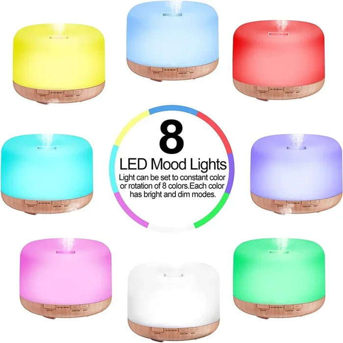 Aroma Diffuser – Compact Wood Grain Design with 7-Color Night Light - Samanta Factory