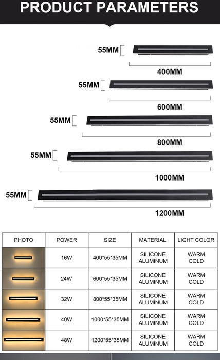 Waterproof LED Wall Sconce – IP65 Long Outdoor Light for Garden & Exterior Decor - Samanta Factory