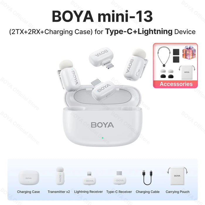BOYA Mini Wireless Microphone – 2.4GHz Lavalier Mic with Charging Case for iPhone & Android - Samanta Factory