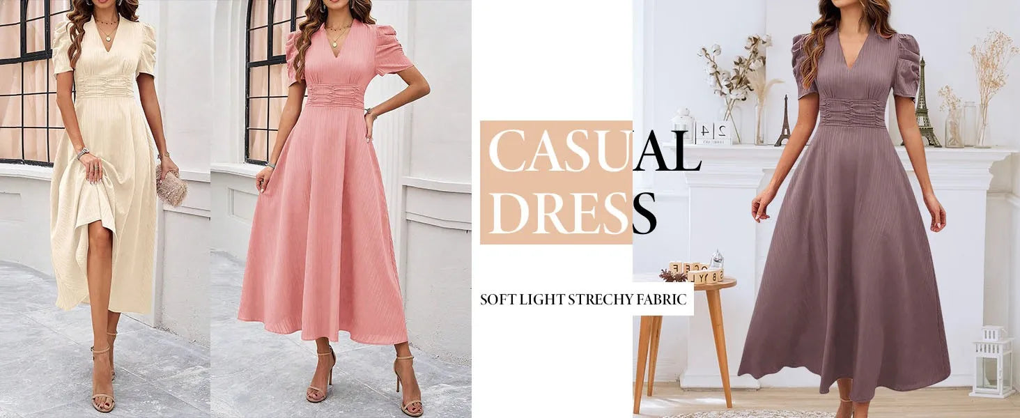 Junior Y2K Midi Dress – Puff Sleeves & Slim A-Line Silhouette - Samanta Factory