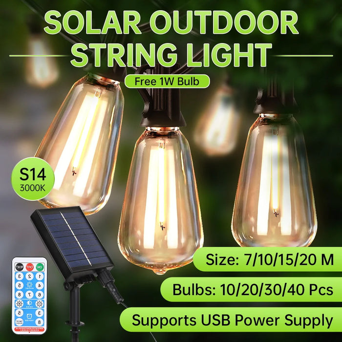Solar String Lights – Outdoor Waterproof G40 Bulbs with Remote Control