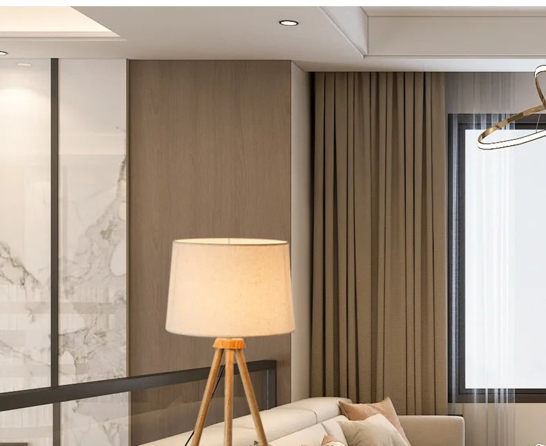 Wooden Tripod Floor Lamp – Mid-Century Modern Design with Foot Switch Control - Samanta Factory
