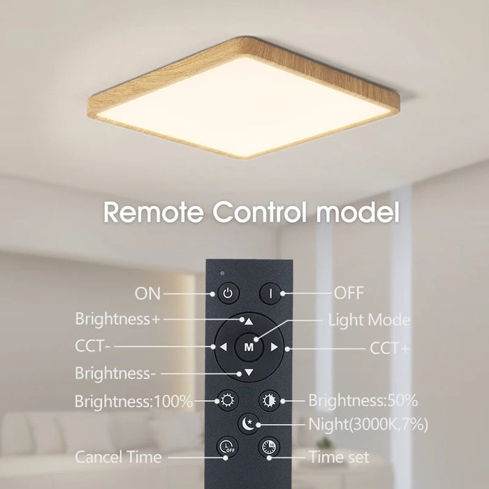 Smart LED Ceiling Light – Wood Grain Design with App & Remote Control