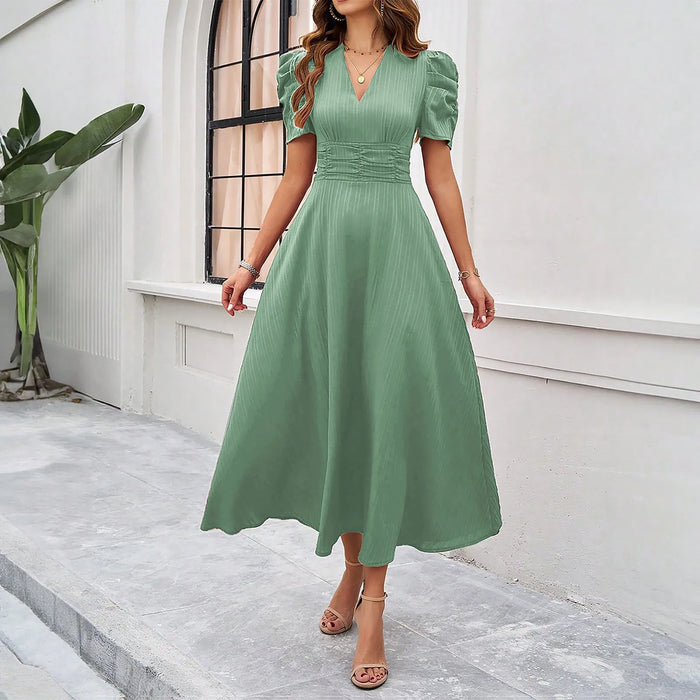 Junior Y2K Midi Dress – Puff Sleeves & Slim A-Line Silhouette - Samanta Factory