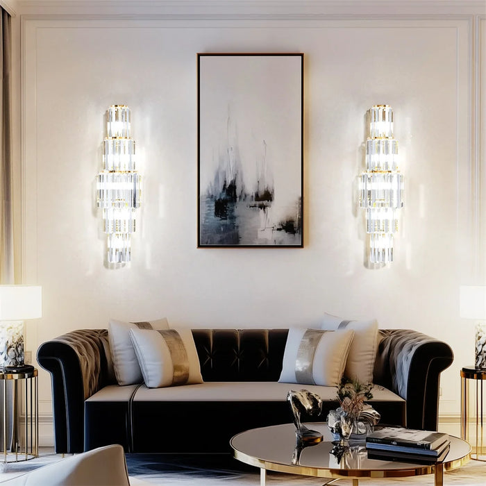 Crystal Wall Sconce – Luxurious 3- or 5-Tier LED Lighting with Gold Finish