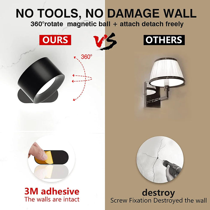 Rechargeable LED Wall Light – Touch Control with 3 Colour Modes & Adjustable 360° Rotation - Samanta Factory