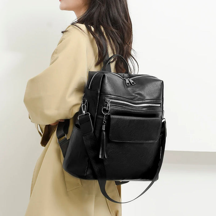 Compact PU Softback Backpack – Fashionable Tassel Design for Women - Samanta Factory