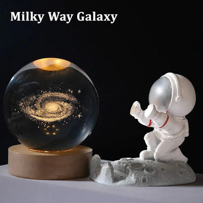 Glowing Crystal Ball Night Light – 3D Solar System LED Lamp with Wooden Base