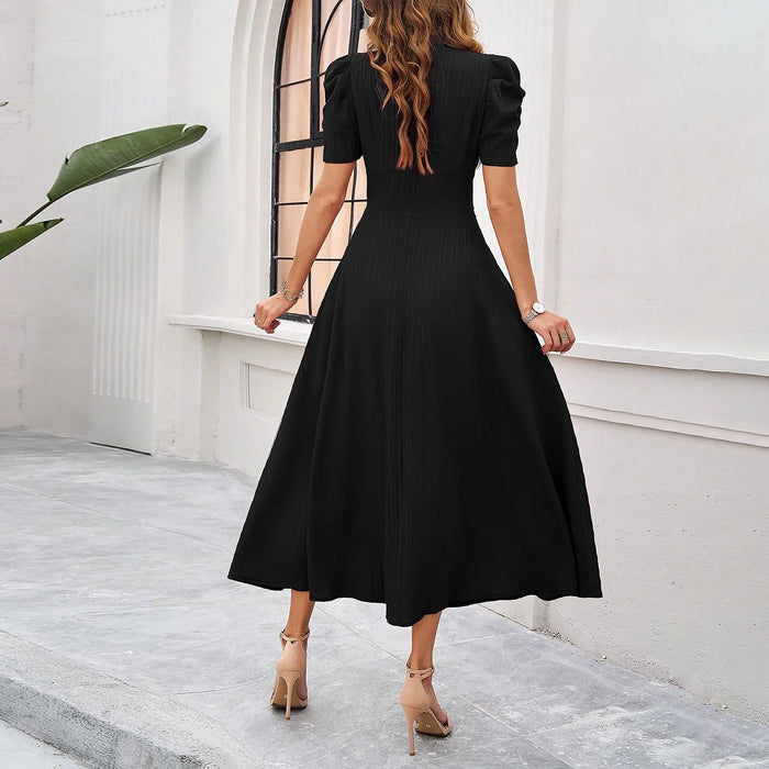Junior Y2K Midi Dress – Puff Sleeves & Slim A-Line Silhouette - Samanta Factory