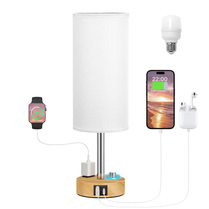 Bedside Table Lamp – Dimmable Lighting with USB-A & USB-C Charging Ports - Samanta Factory