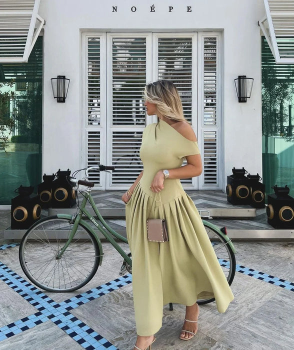 Maxi Dress – Pleated Patchwork Elegance - Samanta Factory