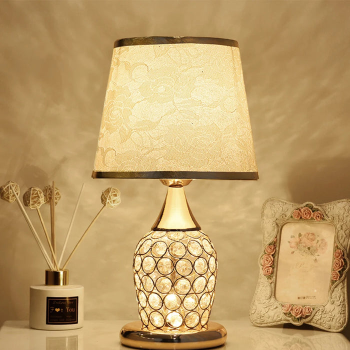 Crystal Table Lamp – Elegant Bedside Light with Polished Chrome Finish