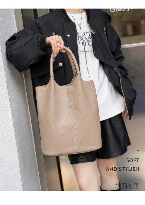 Bucket Bag – Soft Versatile Leather Shoulder Handbag for Women - Samanta Factory