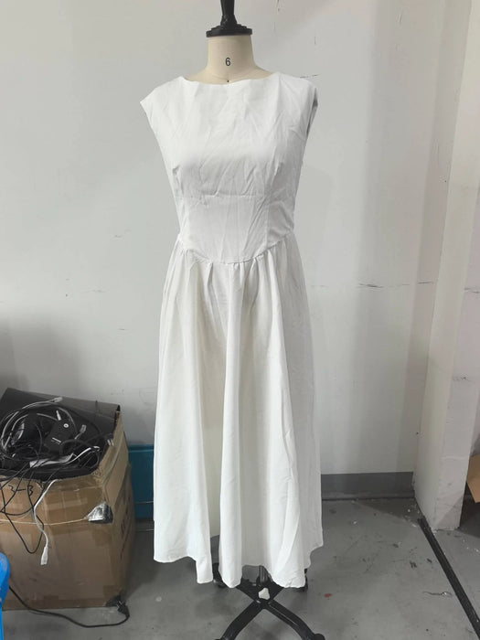 A-line Strap Long Dress – Square Neck & Backless Design - Samanta Factory