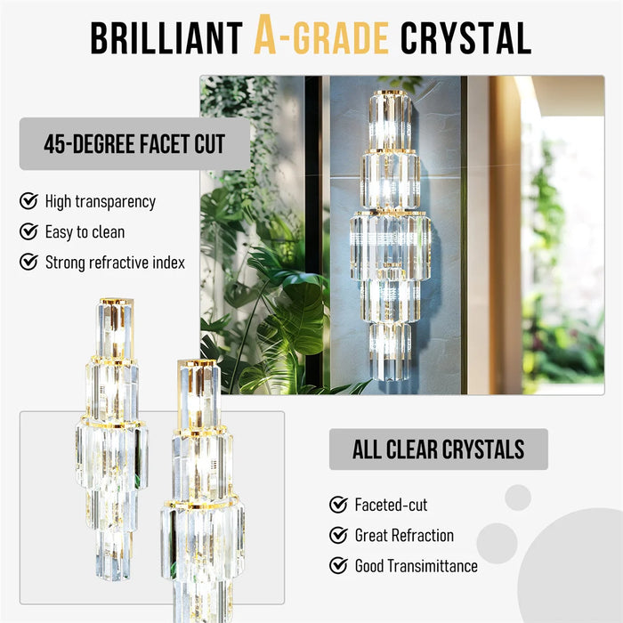 Crystal Wall Sconce – Luxurious 3- or 5-Tier LED Lighting with Gold Finish