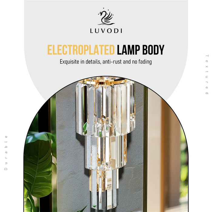 Crystal Wall Sconce – Luxurious 3- or 5-Tier LED Lighting with Gold Finish