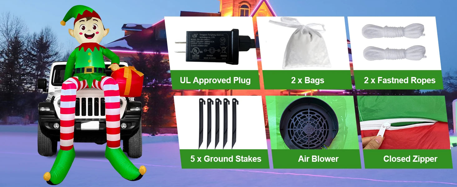 Christmas Inflatable Elf – 8FT Outdoor Yard Decoration with LED Lights