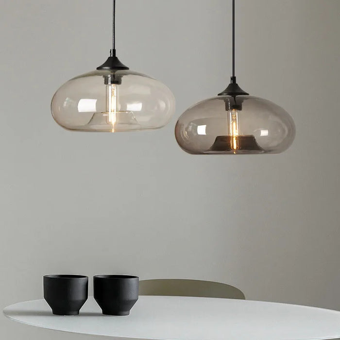 Modern Glass Pendant Light – Elegant LED Ceiling Fixture with Iron Finish - Samanta Factory