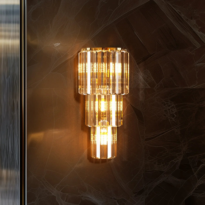 Crystal Wall Sconce – Luxurious 3- or 5-Tier LED Lighting with Gold Finish