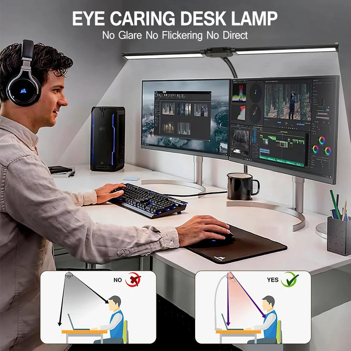 Double-Head LED Desk Lamp – Wide, Adjustable Lighting with 10 Brightness Levels - Samanta Factory