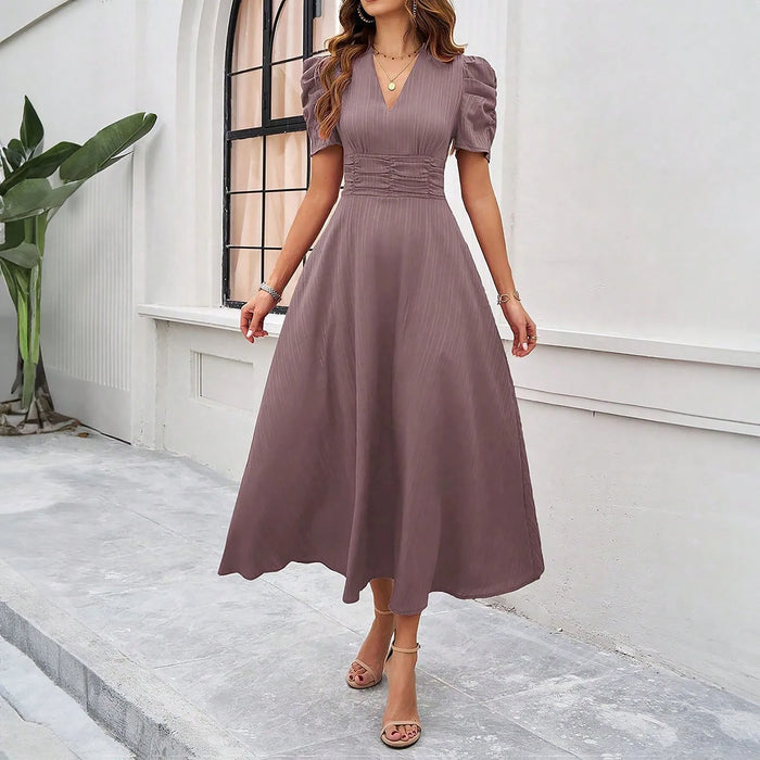 Junior Y2K Midi Dress – Puff Sleeves & Slim A-Line Silhouette - Samanta Factory