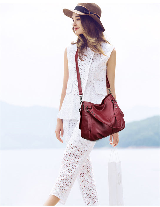 Genuine Leather Tote Bag – Vintage Unisex Handbag with Large Capacity - Samanta Factory