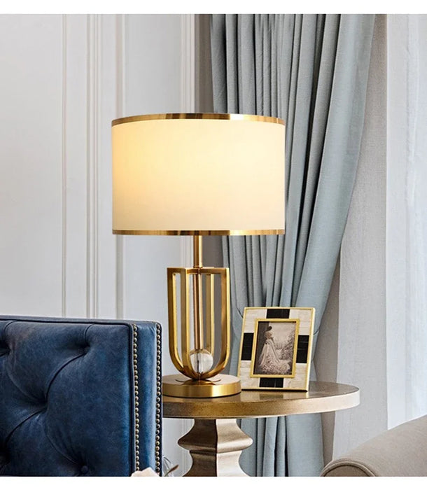 European-Style Bedside Table Lamp – Fabric Shade with Crystal Accent