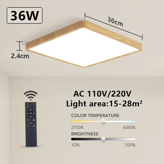 Smart LED Ceiling Light – Wood Grain Design with App & Remote Control