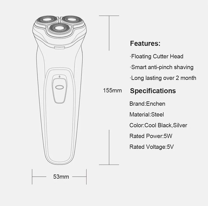 Electric Shaver for Men – 3D Floating Heads with Auto-Grinding Blades & Smart ESM System - Samanta Factory