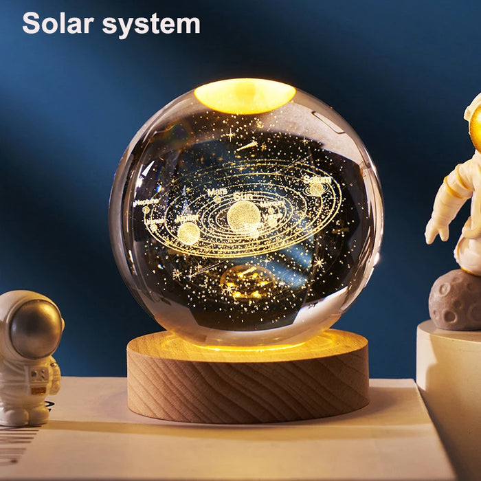 Glowing Crystal Ball Night Light – 3D Solar System LED Lamp with Wooden Base