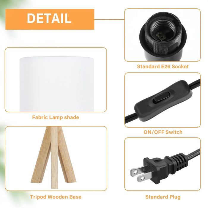 Wooden Tripod Floor Lamp – Hand-Knitted Fabric Shade with E26 Dimmable LED - Samanta Factory