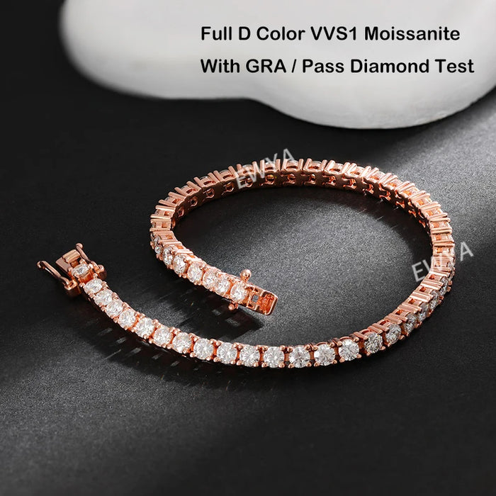 EWYA D Color Moissanite Tennis Bracelet 925 Silver 18K Gold - Samanta Factory