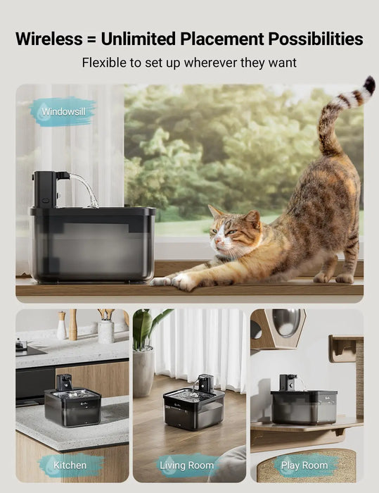 Wireless Cat Water Fountain – Battery-Operated with Motion Sensor & 5-Level Filtration - Samanta Factory